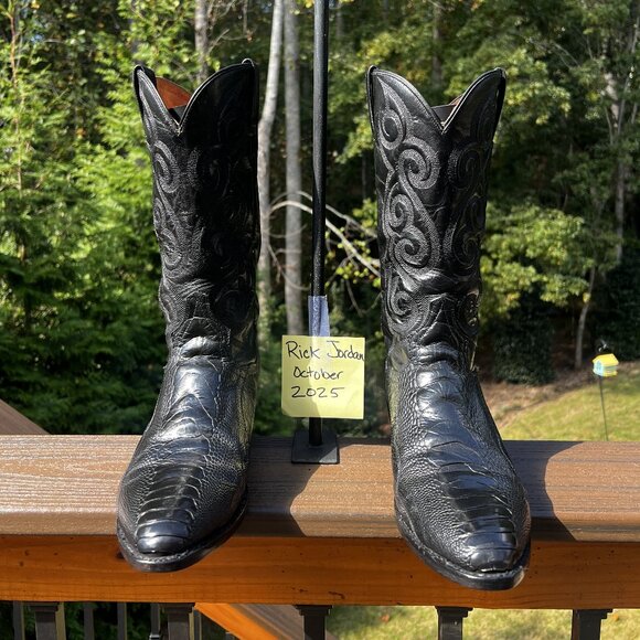 Dan Post Black Ostrich Leg Cowboy Boots in Men's Size 10D - Picture 1 of 10